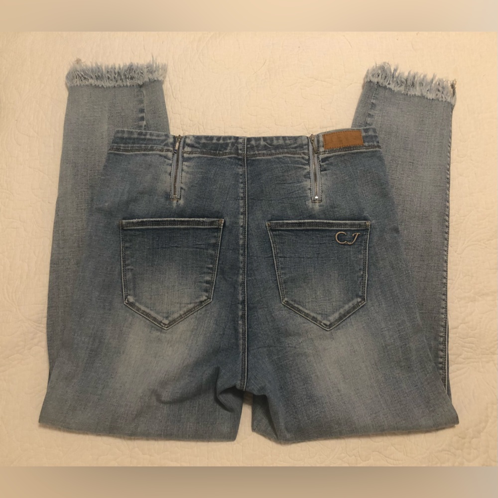 CENIA high rise fringed stretch convijean blue jeans boutique size 14 - Picture 3 of 10
